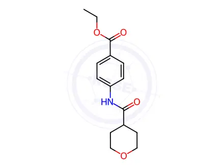 Chemical structure of Benzoic acid, 4-[[(tetrahydro-2H-pyran-4-yl)carbonyl]amino]-, ethyl ester