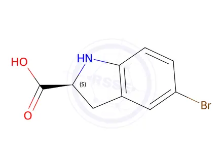 Chemical structure of (2S)-5-Bromo-2,3-dihydro-1H-indole-2-carboxylic acid