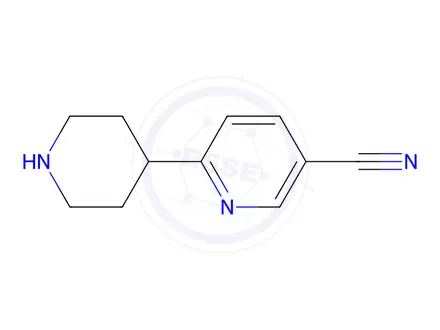 Chemical structure of 6-(piperidin-4-yl)pyridine-3-carbonitrile dihydrochloride