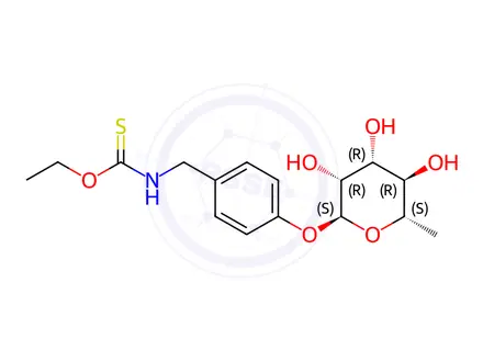 Chemical structure of [[2-ethyl-4-[(2S,3R,4R,5S,6S)-3,4,5-trihydroxy-6-methyl-oxan-2-yl]oxy-phenyl]methylamino]methanethioic acid