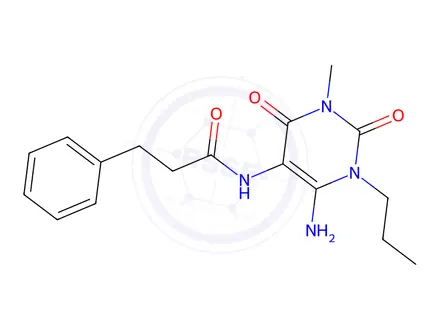 Chemical structure of Benzenepropanamide, N-(6-amino-1,2,3,4-tetrahydro-3-methyl-2,4-dioxo-1-propyl-5-pyrimidinyl)-