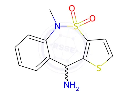 Chemical structure of 10-amino-5-methyl-5,10-dihydrobenzo[c]thieno[2,3-f][1,2]thiazepine 4,4-dioxide
