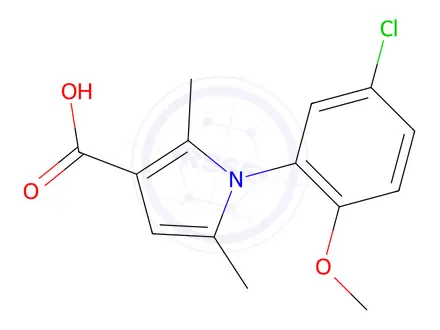 Chemical structure of 1-(5-Chloro-2-methoxyphenyl)-2,5-dimethyl-1H-pyrrole-3-carboxylic acid
