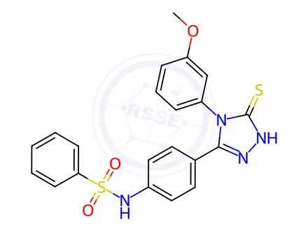 Chemical structure of N-(4-(5-Mercapto-4-(3-methoxyphenyl)-4H-1,2,4-triazol-3-yl)phenyl)benzenesulfonamide