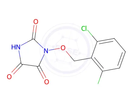 Chemical structure of 1-[(2,6-Dichlorophenyl)methoxy]imidazolidine-2,4,5-trione