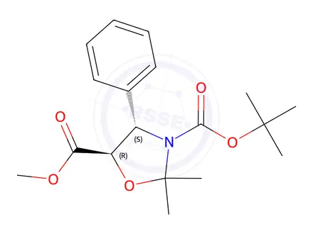 Chemical structure of (4R,5S)-3-tert-Butyl 5-methyl 2,2-dimethyl-4-phenyloxazolidine-3,5-dicarboxylate