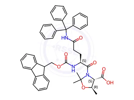 Chemical structure of Fmoc-Gln(Trt)-Thr(Psi(Me,Me)pro)-OH