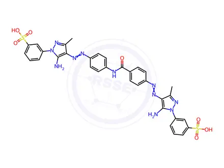 Chemical structure of Benzenesulfonic acid, 3-[5-amino-4-[[4-[[4-[[5-amino-3-methyl-1-(3-sulfophenyl)-1H-pyrazol-4-yl]azo]benzoyl]amino]phenyl]azo]-3-methyl-1H-pyrazol-1-yl]-, compd. with 2,2',2''-nitrilotris[ethanol] (1:2)