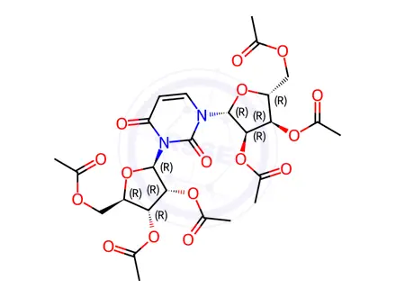 Chemical structure of 1-(2,3,5-Tri-O-acetyl-β-D-ribofuranosyl) Uridine-2',3',5'-triacetate