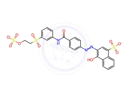 Chemical structure of 1-Naphthalenesulfonic acid, 4-hydroxy-3-[[4-[[[3-[[2-(sulfooxy)ethyl]sulfonyl]phenyl]amino]carbonyl]phenyl ]azo]-, disodium salt