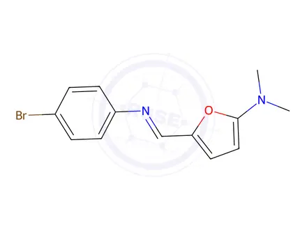Chemical structure of 5-(((4-Bromophenyl)imino)methyl)-N,N-dimethylfuran-2-amine