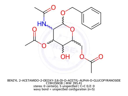 Chemical structure of BENZYL 2-ACETAMIDO-2-DEOXY-3,6-DI-O-ACETYL-ALPHA-D-GLUCOPYRANOSIDE