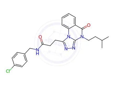 Chemical structure of N-(4-Chlorobenzyl)-3-(4-isopentyl-5-oxo-4,5-dihydro-[1,2,4]triazolo[4,3-a]quinazolin-1-yl)propanamide
