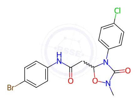 Chemical structure of N-(4-bromophenyl)-2-(4-(4-chlorophenyl)-2-methyl-3-oxo-1,2,4-oxadiazolidin-5-yl)acetamide