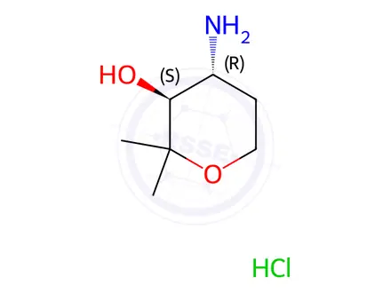 Chemical structure of (3S,4R)-4-Amino-2,2-dimethyltetrahydro-2H-pyran-3-ol hydrochloride