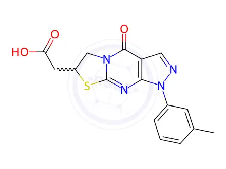 Chemical structure of 2-(4-Oxo-1-(m-tolyl)-1,4,6,7-tetrahydropyrazolo[3,4-d]thiazolo[3,2-a]pyrimidin-7-yl)acetic acid