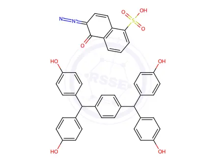 Chemical structure of 6-diazo-5-oxo-5,6-dihydronaphthalene-1-sulfonic acid compound with 4,4',4'',4'''-(1,4-phenylenebis(methanetriyl))tetraphenol (1:1)