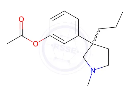 Chemical structure of (+)-Acetic acid 3-(1-methyl-3-propyl-3-pyrrolidinyl)phenyl ester