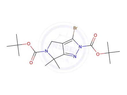 Chemical structure of di-tert-Butyl 3-bromo-6,6-dimethylpyrrolo[3,4-c]pyrazole-2,5(4H,6H)-dicarboxylate