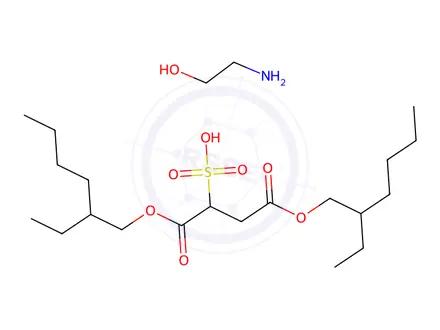 Chemical structure of 1,4-bis(2-ethylhexyl) 2-sulphosuccinate, compound with 2-aminoethanol (1:1)
