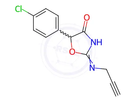 Chemical structure of 5-(4-Chlorophenyl)-2-(2-propynylamino)-2-oxazolin-4-one