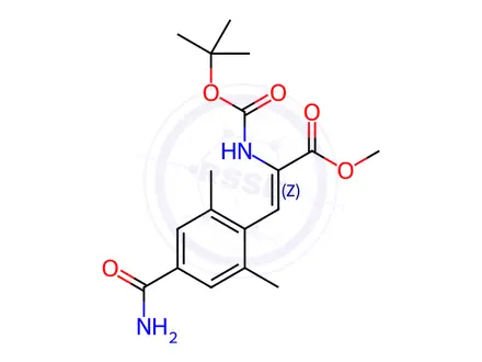 Chemical structure of (Z)-Methyl 2-((tert-Butoxycarbonyl)amino)-3-(4-carbamoyl-2,6-dimethylphenyl)acrylate