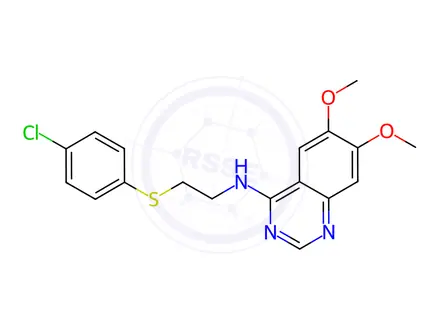 Chemical structure of N-(2-((4-chlorophenyl)thio)ethyl)-6,7-dimethoxyquinazolin-4-amine