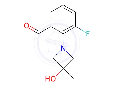 Chemical structure of Benzaldehyde, 3-fluoro-2-(3-hydroxy-3-methyl-1-azetidinyl)-