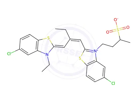 Chemical structure of 5-chloro-2-[2-[(5-chloro-3-ethyl-3H-benzothiazol-2-ylidene)methyl]but-1-enyl]-3-(3-sulphonatobutyl)benzothiazolium
