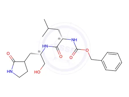 Chemical structure of Carbamic acid, N-[(1S)-1-[[[(1S)-1-(hydroxymethyl)-2-(2-oxo-3-pyrrolidinyl)ethyl]amino]carbonyl]-3-methylbutyl]-, phenylmethyl ester