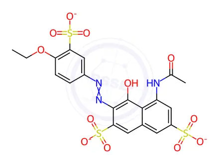 Chemical structure of trisodium 5-(acetylamino)-3-[(4-ethoxy-3-sulphonatophenyl)azo]-4-hydroxynaphthalene-2,7-disulphonate