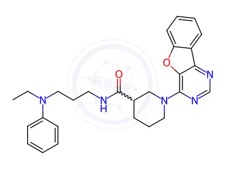 Chemical structure of 1-[1]benzofuro[3,2-d]pyrimidin-4-yl-N-{3-[ethyl(phenyl)amino]propyl}piperidine-3-carboxamide