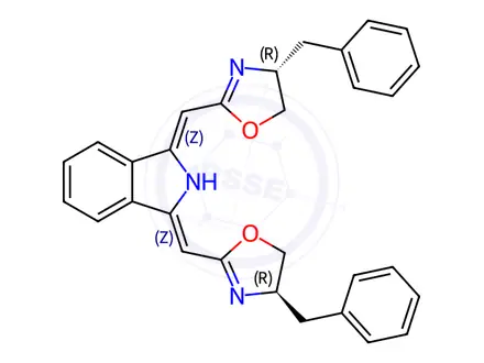 Chemical structure of (1Z,3Z)-1,3-Bis(((R)-4-benzyl-4,5-dihydrooxazol-2-yl)methylene)isoindoline