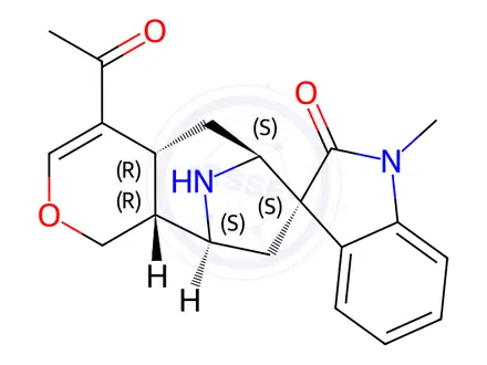 Chemical structure of (4aR,7S)-4-Acetyl-6α,9α-epimino-4aβ,5,6,8,9,9aβ-hexahydro-1'-methylspiro[cyclohepta[c]pyran-7(1H),3'-[3H]indol]-2'(1'H)-one