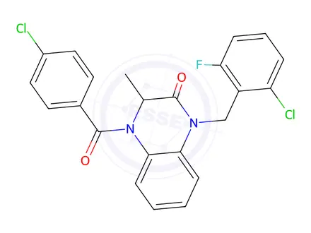 Chemical structure of 1-[(2-Chloro-6-fluorophenyl)methyl]-4-(4-chlorobenzoyl)-3-methyl-1,2,3,4-tetrahydroquinoxalin-2-one