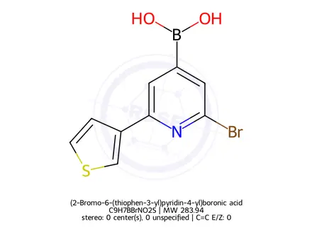 Chemical structure of (2-Bromo-6-(thiophen-3-yl)pyridin-4-yl)boronic acid
