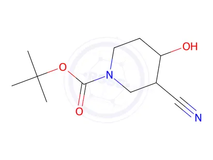 Chemical structure of Tert-butyl 3-cyano-4-hydroxypiperidine-1-carboxylate