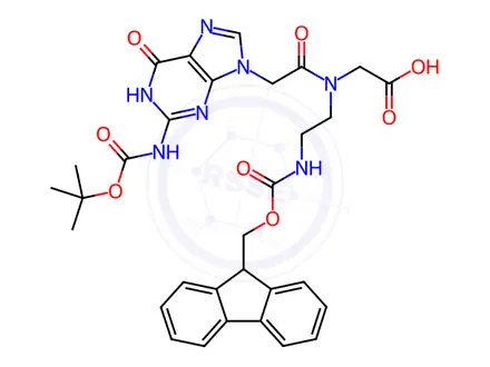 Chemical structure of Glycine, N-[2-[2-[[(1,1-dimethylethoxy)carbonyl]amino]-1,6-dihydro-6-oxo-9H-purin-9-yl]acetyl]-N-[2-[[(9H-fluoren-9-ylmethoxy)carbonyl]amino]ethyl]-