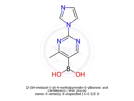 Chemical structure of (2-(1H-imidazol-1-yl)-4-methylpyrimidin-5-yl)boronic acid