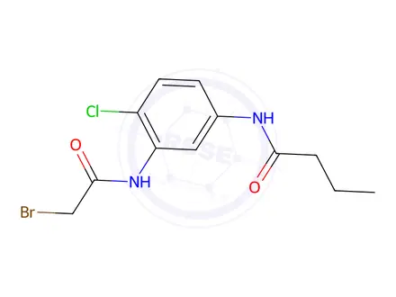 Chemical structure of N-{3-[(2-Bromoacetyl)amino]-4-chlorophenyl}butanamide