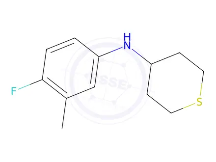 Chemical structure of N-(4-fluoro-3-methylphenyl)tetrahydro-2H-thiopyran-4-amine