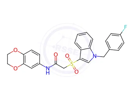 Chemical structure of N-(2,3-Dihydrobenzo[b][1,4]dioxin-6-yl)-2-((1-(4-fluorobenzyl)-1H-indol-3-yl)sulfonyl)acetamide