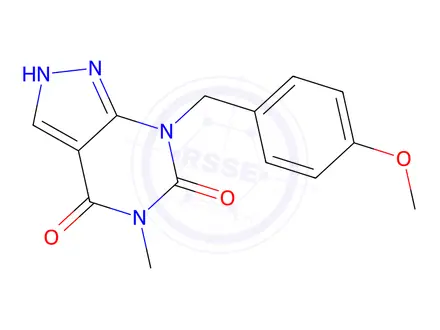 Chemical structure of 7-[(4-Methoxyphenyl)methyl]-5-methyl-2H-pyrazolo[3,4-d]pyrimidine-4,6(5H,7H)-dione