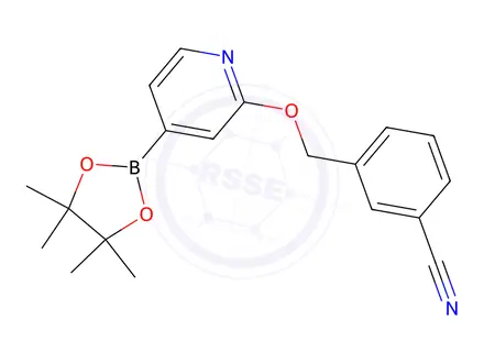 Chemical structure of 3-(((4-(4,4,5,5-Tetramethyl-1,3,2-dioxaborolan-2-yl)pyridin-2-yl)oxy)methyl)benzonitrile