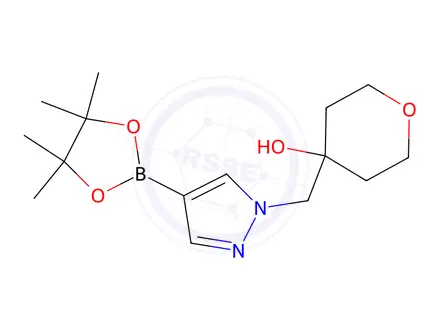 Chemical structure of 4-((4-(4,4,5,5-Tetramethyl-1,3,2-dioxaborolan-2-yl)-1H-pyrazol-1-yl)methyl)tetrahydro-2H-pyran-4-ol