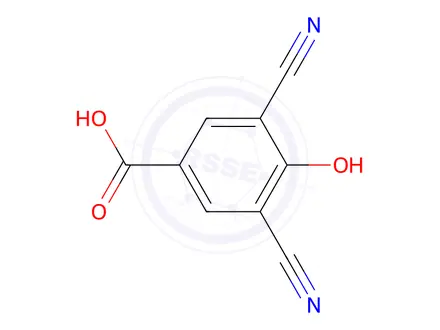 Chemical structure of 3,5-dicyano-4-hydroxybenzoic acid