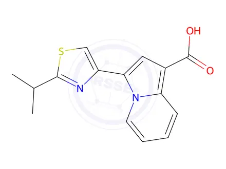 Chemical structure of 3-(2-Isopropylthiazol-4-yl)indolizine-1-carboxylic acid