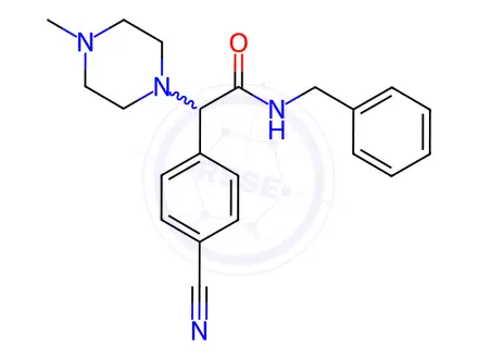 Chemical structure of N-benzyl-2-(4-cyanophenyl)-2-(4-methylpiperazin-1-yl)acetamide