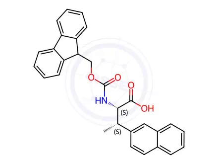 Chemical structure of 2-Naphthalenepropanoic acid, α-[[(9H-fluoren-9-ylmethoxy)carbonyl]amino]-β-methyl-, (αS,βS)-