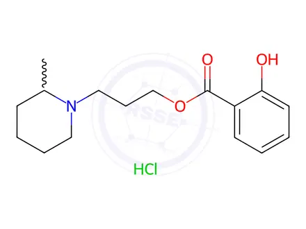 Chemical structure of Benzoic acid, m-hydroxy-, 3-(2-methylpiperidino)propyl ester, hydrochloride